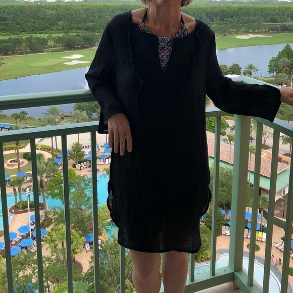 Merona Black Beach Cover Up - Fringe Accent Lightweight - Picture 1 of 10